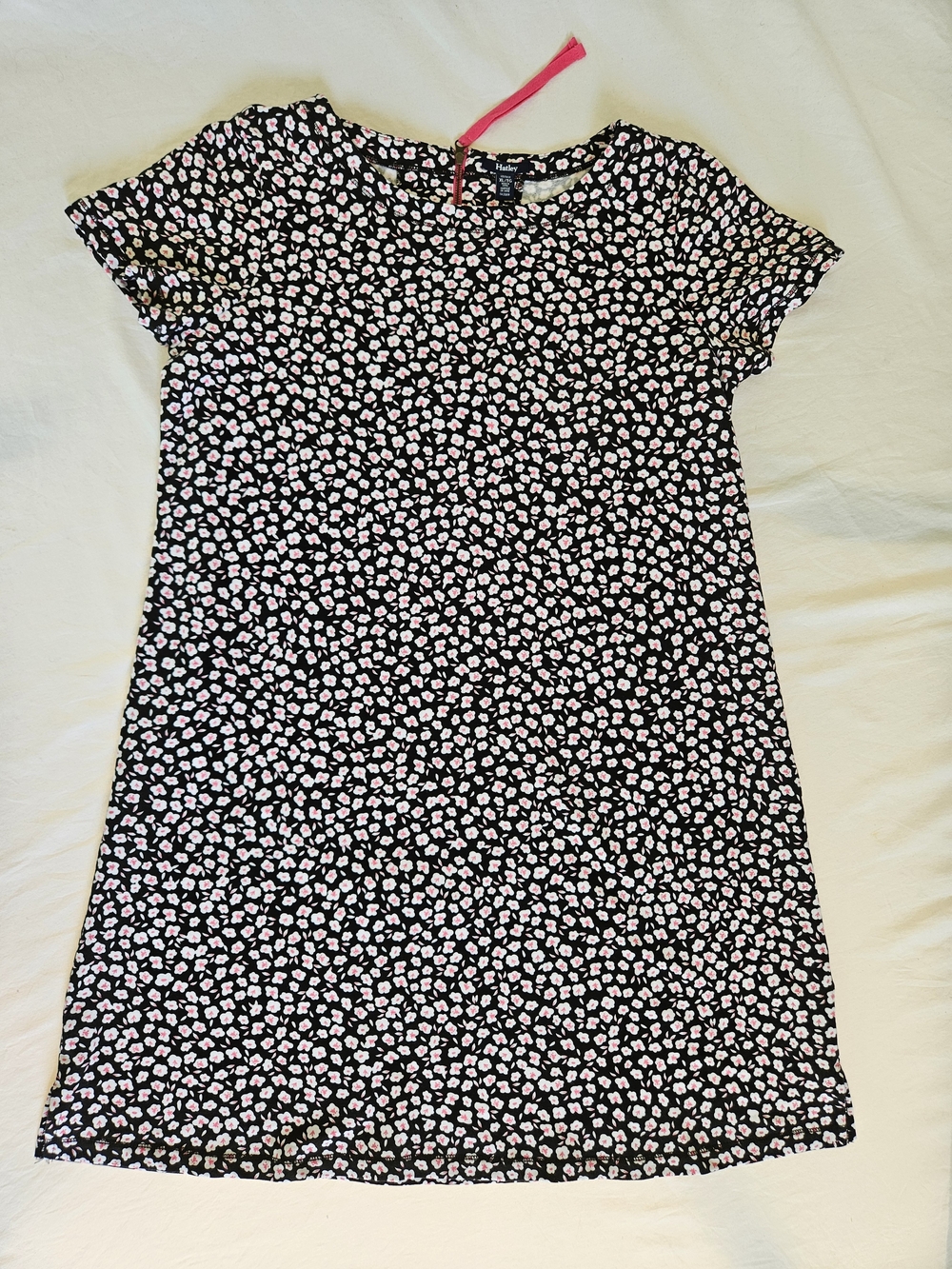 NWT Size XL Hatley Black Mini Dress with Pink and White Ditzy Floral Print